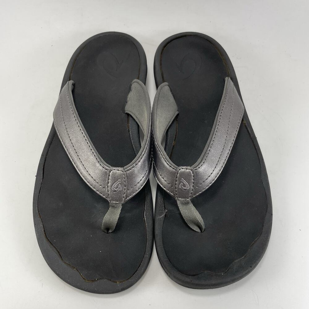 Olukai Ohana Womens Size 7 Black Gray Flip Flop Sandals Comfort Beach Hawaiian - Picture 9 of 9